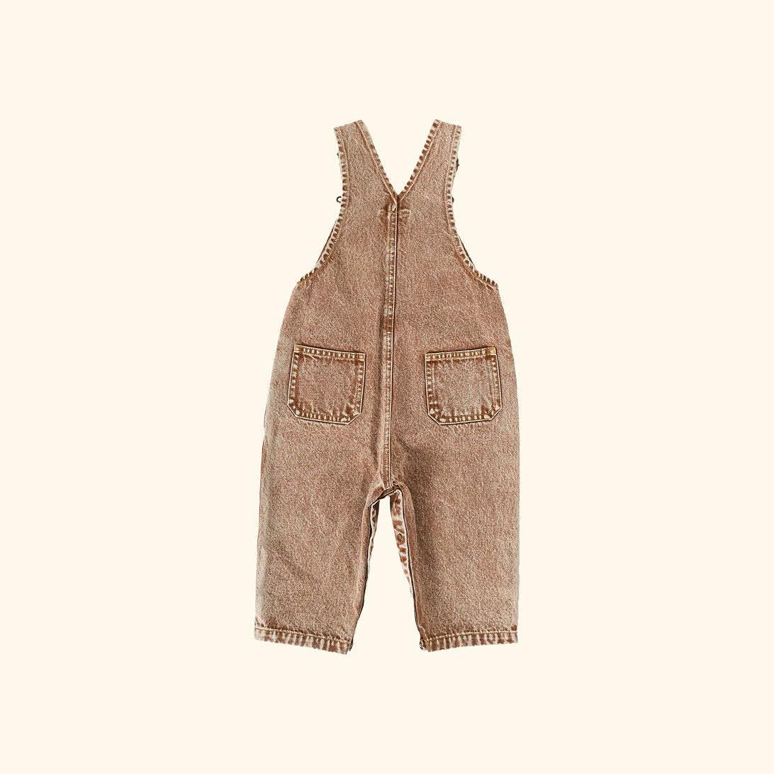 Austin Vintage Washed Denim Overalls Brown