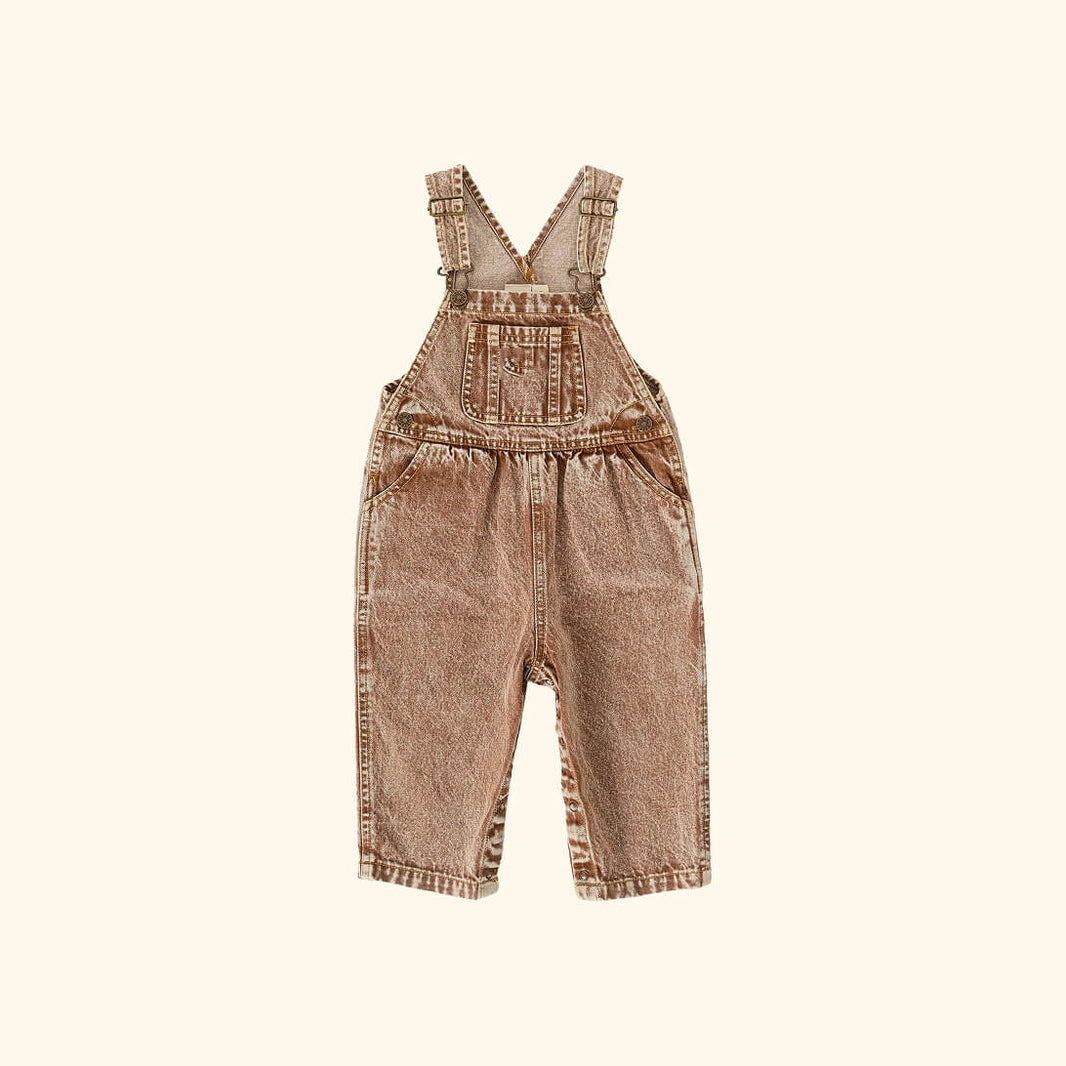 Austin Vintage Washed Denim Overalls Brown