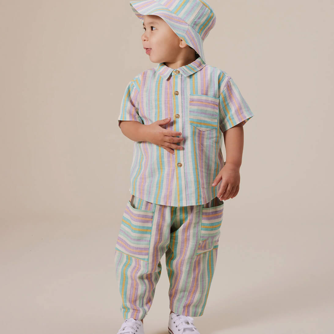 Resort Stripe Linen Bucket Hat